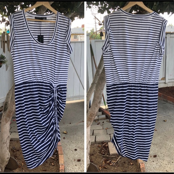 NWT VERONICA BEARD Tamri Navy and White Striped Rouched Dress Size XL - Picture 5 of 10